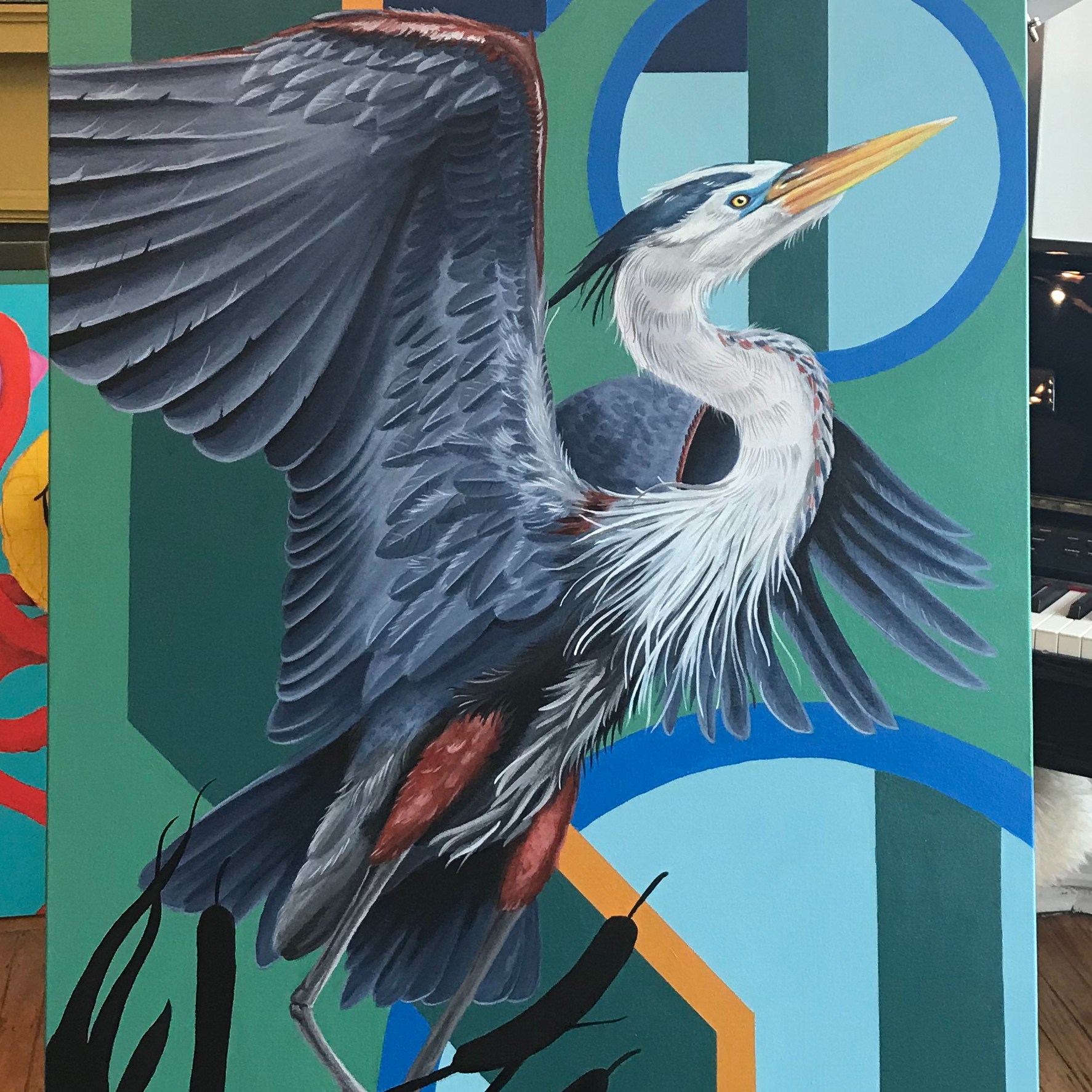 Blue heron acrylics canvas