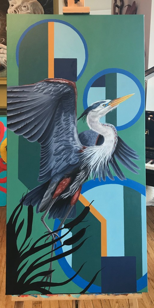 Blue heron acrylics canvas