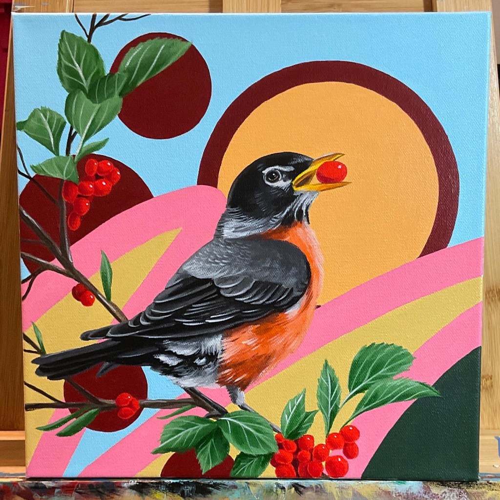 Robin, art deco background